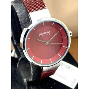 Bering Women's Watch 14627-303 Solar Silver Red Mesh Steel Band 27mm